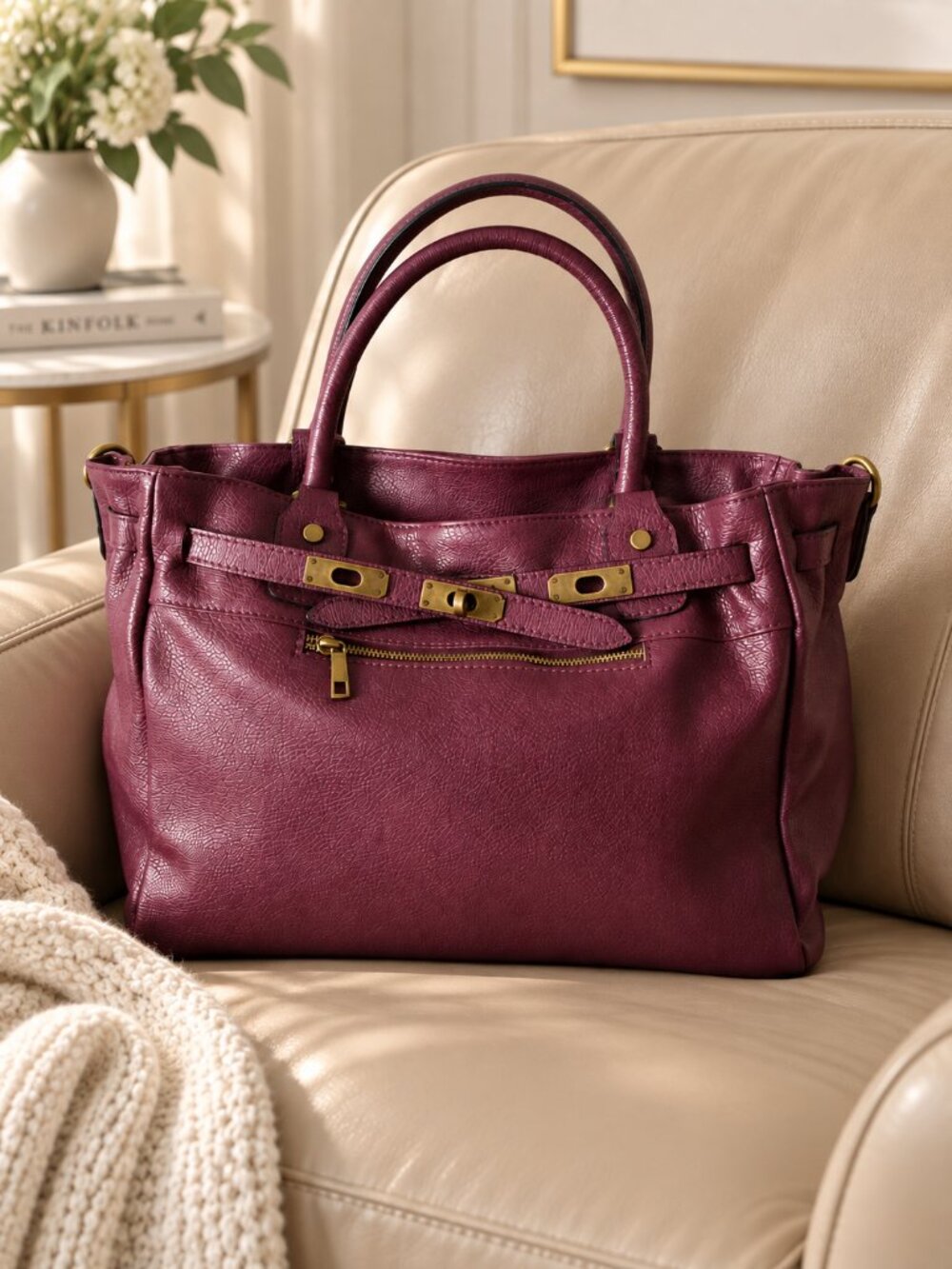 Burgundy Large Leather Tote Bag, Italian Genuine Leather Work Bag, Vintage Purse